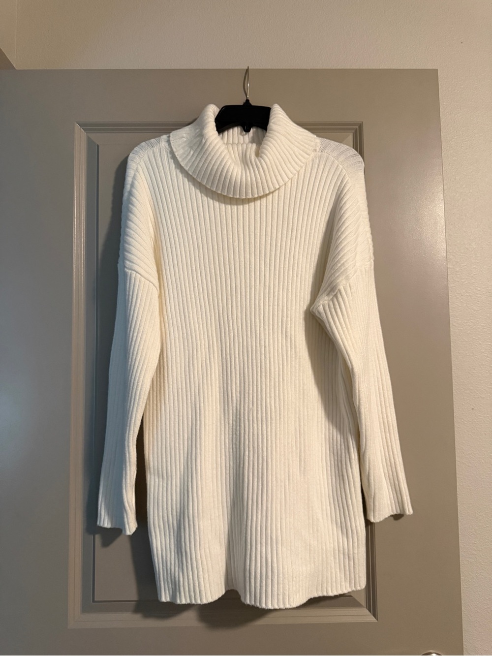 Classic Cream Ribbed Turtleneck Sweater